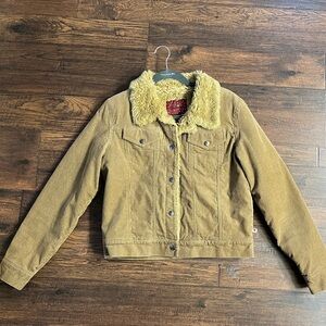 Gemini Women's Corduroy Warm Quilted Lined Jacket with Faux Fur Collar Size L